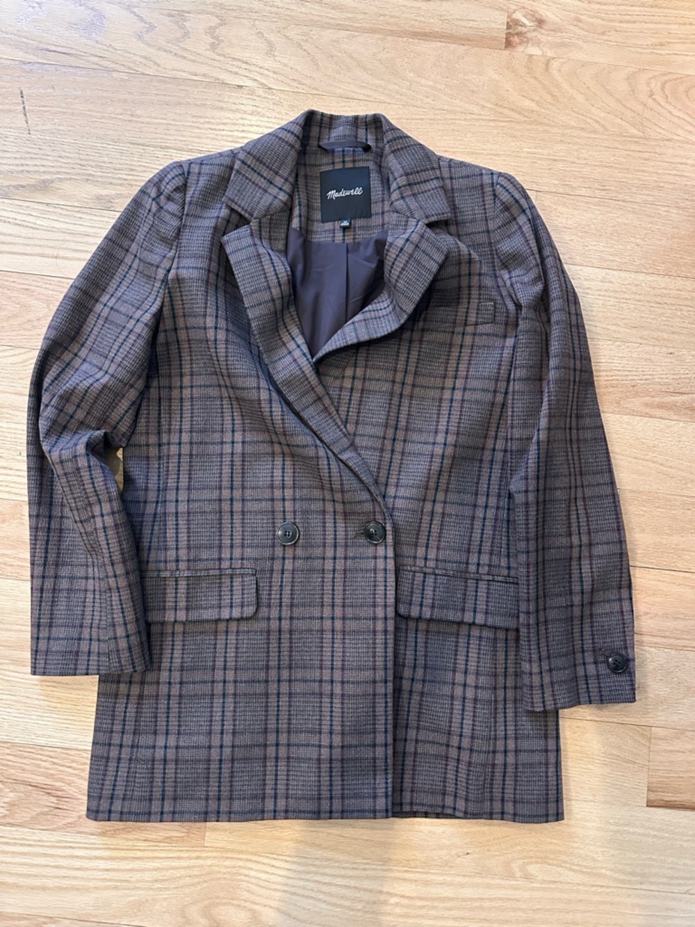 Madewell Brown Plaid Double-Breasted Blazer